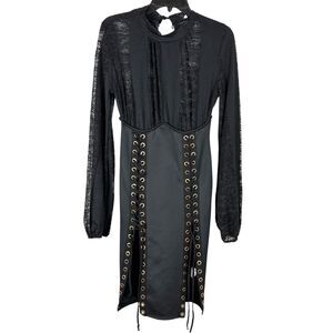 Women’s Black Witchy Goth Lace Up Dress Sz M Cybergoth Cosplay Costume